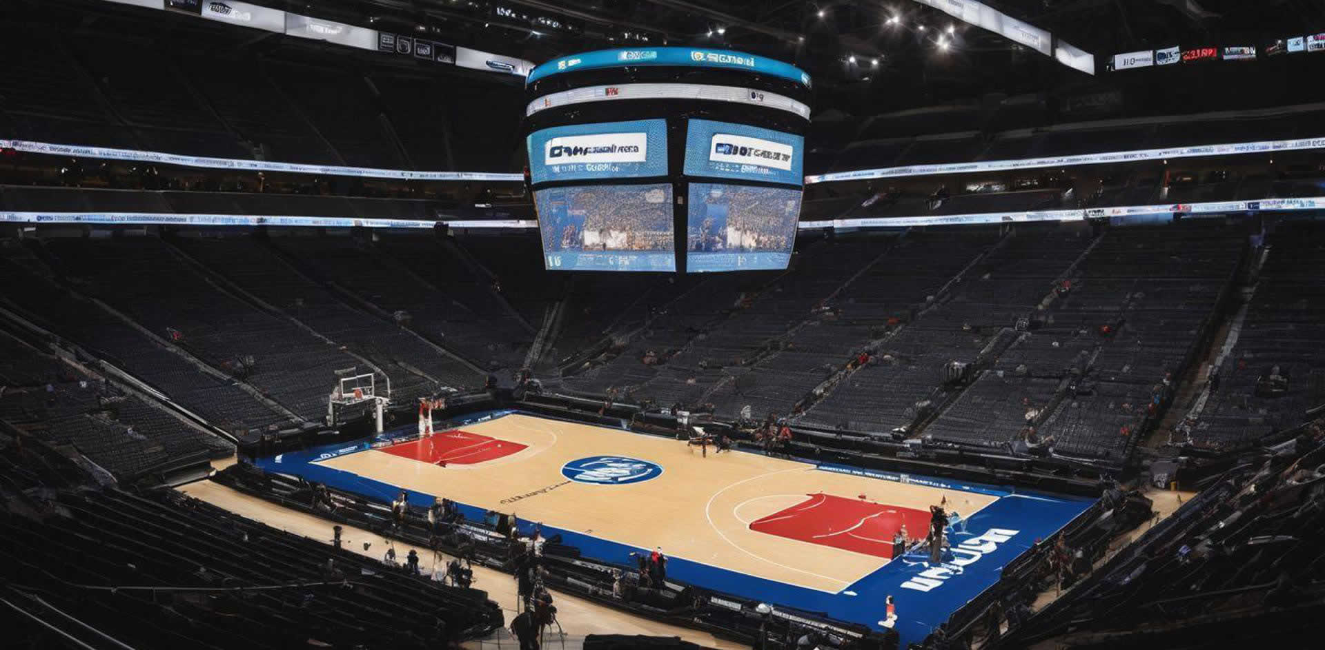 A basketball court in a stadium