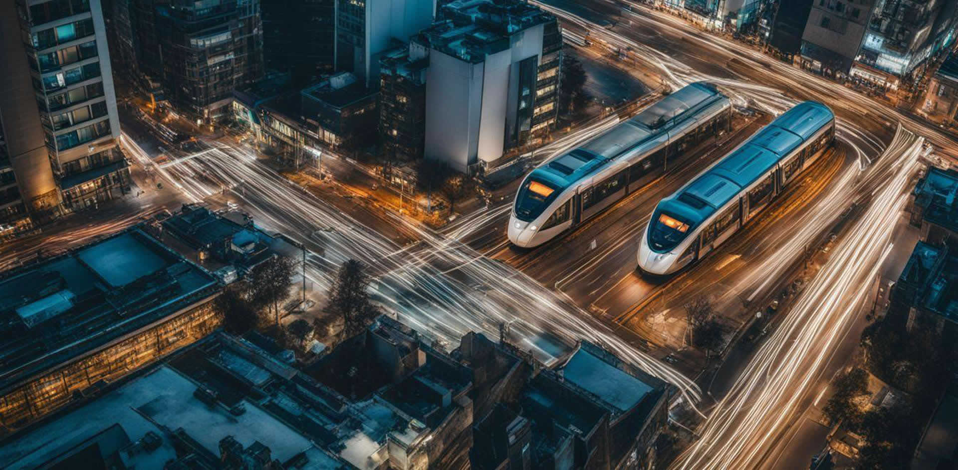 A two trains on a street